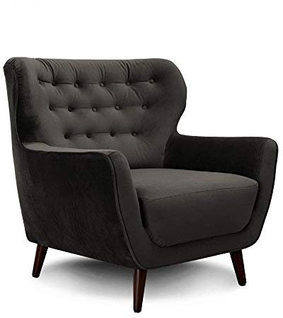 CAVADORE Sessel Abby / Retro-Polstersessel im Samt-Look mit Knopfverzierung / 87 x 89 x 88 / Samtoptik, grau