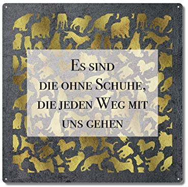 Interluxe Metallschild 20x20cm - Es sind die ohne Schuhe, die jeden Weg mit Uns gehen - schönes Schild mit Hundespruch, Hundedeko, Hundeschild