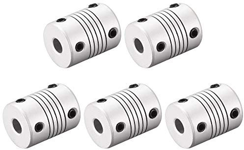 sourcing map 8mm to 8mm Aluminum Alloy Shaft Coupling Flexible Coupler Motor Connector Joint L25xD19 Silver,5pcs