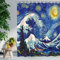 RosieLily Japanischer Duschvorhang, Wellen-Duschvorhang, Sternennacht-Duschvorhänge-Set mit 12 Haken, wasserdicht, Van Gogh-Duschvorhang, Dekoration, Anime, große Welle aus Kanagawa, 183x198 cm
