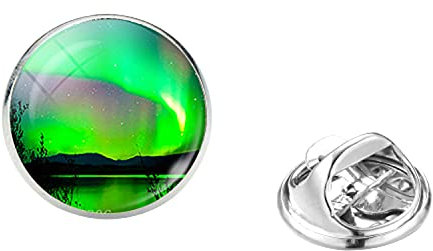 Hochwertige Brosche mit Nordlicht-Motiv, grüne Aurora-Borealis-Landschaft, Edelstahl, Glas, Brosche, Statement-Schmuck