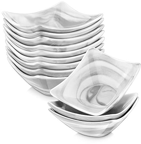 MALACASA Série Ramekin Dish, 12 Pièces Bols à Tapas et Sauces, 60ml Coupes à Dessert en Porcelaine Marbre,Plat à Sauce, Ramequin Moule à Soufflé Bol Dessert