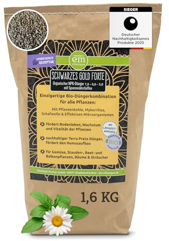 EM-Chiemgau® Organischer Bio Universal Langzeitdünger [Terra Preta] Dünger mit Pflanzenkohle, Mykorrhiza & EM - für alle Pflanzen – Fördert Humusaufbau & Bodenfruchtbarkeit (1,6 kg)