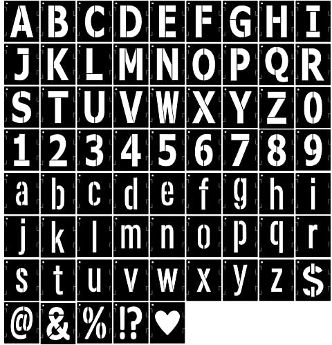1 Inch Letter Stencils Symbol Numbers Stencil, 68 Pcs Reusable Alphabet Art Craft Templates Interlocking Stencils Kit for Painting on Wood, Wall, Glass, Fabric, Rock, Canvas, Chalkboard, Sign（1Inch）