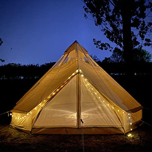 TentHome Outdoor Zelt Sterngucker Campingzelt Wasserdicht Familienzelt mit stehhöhe Dachfenstern Schornsteindurchgang Baumwoll-Segeltuch Tipi Indianerzelt für 6-12 Personen 5M