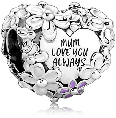 H.ZHENYUE Jewelry Charm Mom Daisy Heart Beads fit Bracelet Necklace for Woman Girls,925 Sterling Silver Pendant Beads with Cubic Zirconia,Happy Birthday Christmas Halloween Valentine's Day Gifts