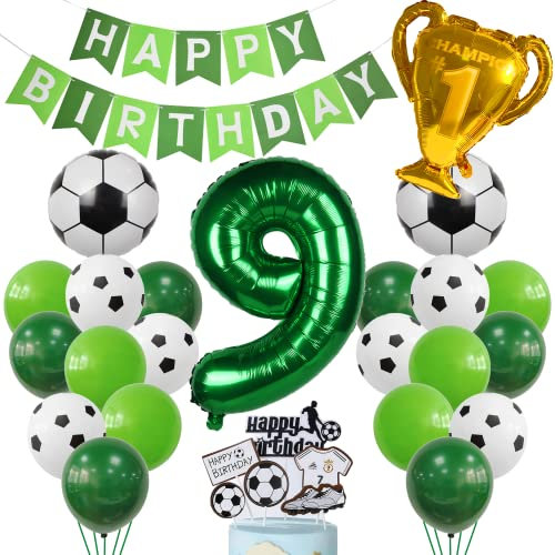 Cnrose Fussball Luftballon 9. Geburtstag Grün Helium Ballon 9 Geburtstag Junge Cake Topper Fußball Geburtstagsdeko 9 Jahre Kindergeburtstag Party Deko 9. Geburtstagsdeko Fußball Kuchendeko Fussball