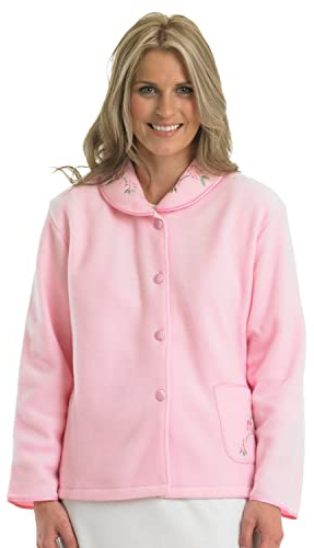 Slenderella Veste de lit boutonnée en polaire brodée de 61 cm, rose, L