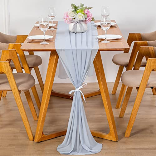 YUNSHANGHE Modern Chiffon Tischläufer, 70x300 cm Abwaschbar Tischdecke, Hochzeit Dekoratives Tischband aus Stoff, Table Runner, Tischdekoration für Hochzeit Geburtstage Kommunion (Haze Blau)