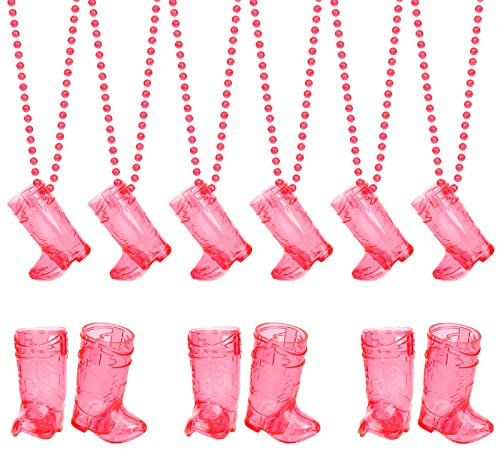 YAXINRUI 12 Pcs Cowgirl Boot Glasses on Beaded Necklace Plastic Glasses Cups with Bachelorette Glasses Necklaces for Bachelorette Birthday Wedding Party Team Groom and Bride Supplies