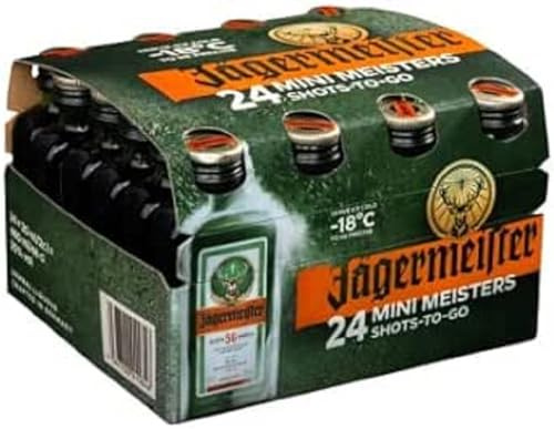 Jägermeister – 48 x 0,02l Premium Kräuterlikör Shots 35% Vol. und 1 x 0,35l Jägermeister als Party Geschenk – Aus 56 erlesenen Kräuter – Im Eichenfass gelagert – Das Original aus Wolfenbüttel