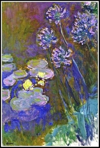 Seerosen und Agapanthus Malerei von Claude Monet Diamond Painting Kits für Erwachsene, 5D Kristall Diamanten Kunst mit Zubehör Werkzeuge, Bild DIY Kunst Handwerk für Heimdekoration Geschenk