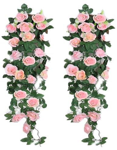 2 PCS Roses artificielles extérieur suspendues Roses en Plastique Fausses vignes Plantes suspendues décoration d'intérieur Mariage décoration d'intérieur extérieur