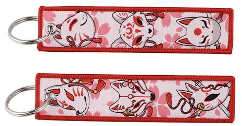 Pinstant Fox Kitsune Maske Japanische Kirschblüte Japan Folklore Schlüsselanhänger Schlüsselanhänger Kette Schlüsselanhänger Ring, Pink, 5.1 inches long