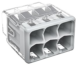 WAGO Kompakter Spleißverbinder, für Voll- und Litzenleiter, max. 4 mm², 6-Leiter, graue Abdeckung, Umgebungslufttemperatur, max 85°C (T85), 4,00 mm², transparent, 2773-406 (50 Stück)