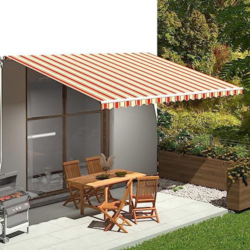 puraday Markisen Ersatzstoff 5x3,5 m Markisenbespannung Gelb und Orange Markiesenstoff Wasserdicht Polyester mit PU-Beschichtung