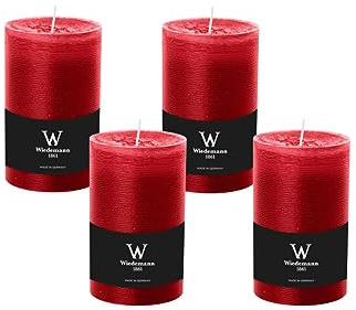4er Set Adventskranzkerzen Rustik Marble Kerzen durchgefärbt mit Abbrandschutz Rubin 130 x 78 mm