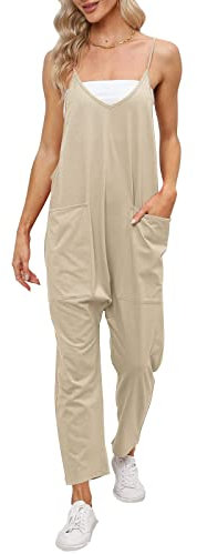 Cegerne Latzhose Damen Arbeitshose Lose Overall Jumpsuit Ärmelloser Latzhosen mit Große Taschen, Khaki, XXL