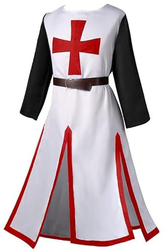 AMCOIN Mittelalter Ritter Kostüm Ritter Templer Kreuzritter Tunika Tempel Karneval Halloween Cospaly Wappen - Herren Tempelritter Edel Rot (Burgund,XL)