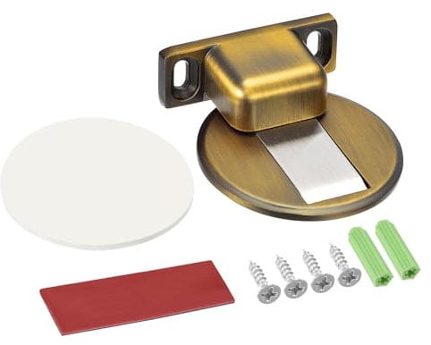uxcell Magnetic Door Stopper Magnets Door Stops Catch Floor Door Holder with Self Adhesive and Screw Mount, Brass Tone