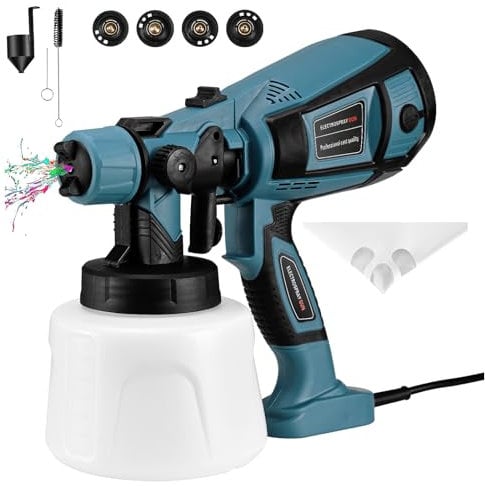 Sunowl Pistola a Spruzzo per Verniciare, 800W Pistola Vernice a Spruzzo Elettrica con 4 Ugelli e 3 Modalità di Spruzzo, Pistola Spruzzo Vernice Muro 1400ML per Recinzioni, Armadietti, Pareti, Soffitti