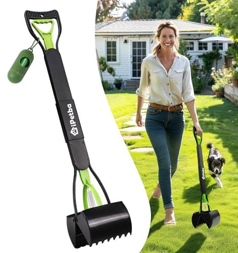 IPETBA 80 cm Raccogli Cacca Cane Manico Lungo Senza Piegarsi Paletta Raccogli Cacca Cani Pieghevole Pooper Scooper per Ghiaia, Terreno, Erba