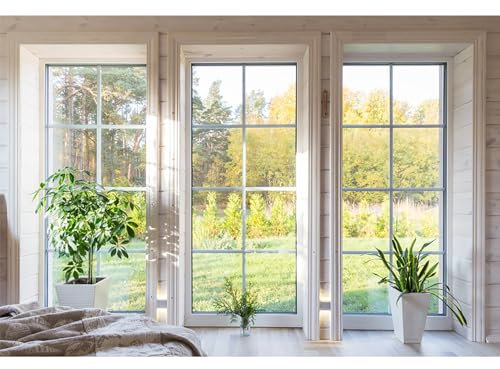 MIRRORANG 3x2m Indoor-Hintergrund Wohnzimmer vom Boden bis zur Decke Fenster mit Blick auf Bäume und Pflanzen Fotografie Hintergrund Haus und Videokonferenz Foto Requisiten, Vinyl