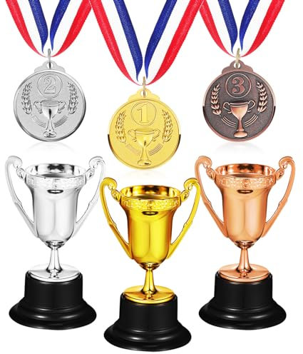 Toddmomy 1 Set Trophies and Medals Award Medals with Ribbon Competition Trophy Cups for Football Sports Day Medals Prizes