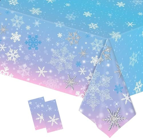 PHOGARY Weihnachtliche Schneeflocken-Tischdecke Die Eiskönigin, Geburtstagsparty-Dekorationen, Winter-Schneeflocke, gefrorene Tischdecke für Winterwunderland-Dekorationen, Eiskönigin-Partygeschenke