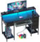 BEXEVUE120x50 Office Desk with LED & Power Outlets, Computer Table with Keyboard Tray, Modern Gaming Desk with 4 Reversible Drawers, Large Storage Shelf Workstation for Study, Home Office, Black