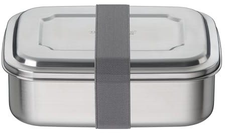 THERMOcafé by THERMOS TC SANDWICH BOX stone grey 1,00l, Brotdose aus Edelstahl mit Textilband, Pausenbrot für Uni, Schule und Büro, spülmaschinenfest und BPA-frei