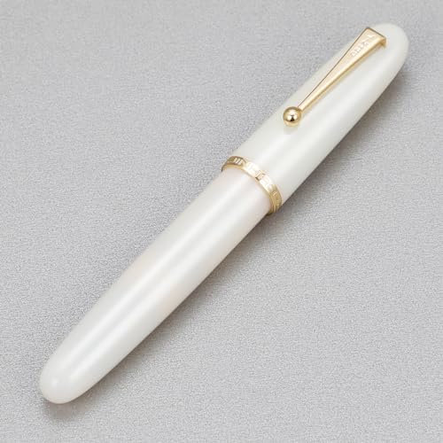 Jinhao 9019 Fountain Pen, Dadao Series #8 Heartbeat Medium Nib, Ivory White Acrylic Barrel with Golden Clip Big Size Writing Pen