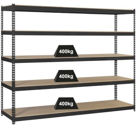 PROREGAL Schwerlastregal Giant Wood YETI Five | HxBxT 250x150x60cm | Fachlast 400kg | Anthrazit | Regal Standregal Werkstattregal Lagerregal Kellerregal