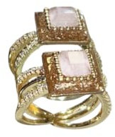 Générique Bague En Quartz Rose en Acier inoxydable plaqué Or Pour Femmes Pierre Naturelle Semi-Précieuse
