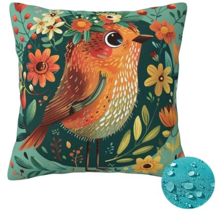 Outdoor Kissen Wetterfest 2 Stück Blume Kissenbezug 30x30cm, Sommer Gartenkissen Deko Outdoor Sitzkissen Wetterfest, Kissenbezüge Vogel Pillow Cover Outdoorkissen für Balkon Patio Garten Deko -OZ134