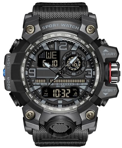findtime Montre de sport militaire pour homme - Étanche - Affichage numérique - Analogique - Avec LED - Alarme - Chronomètre - Minuteur - Jour et Date