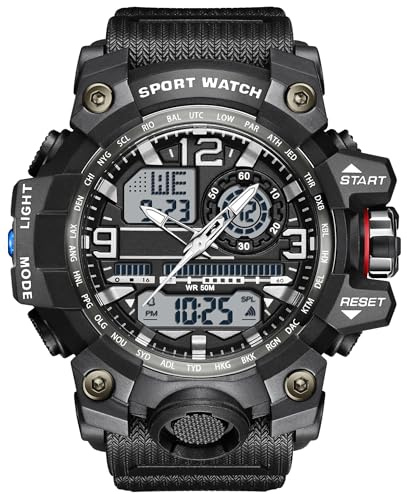 findtime Montre militaire pour homme de style sport, montres tactiques de l'armée étanches pour le plein air, montre-bracelet numérique analogique avec alarme lumineuse LED, chronomètre, minuteur