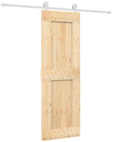 vidaXL Porta Scorrevole con Set Hardware 70x210 cm Legno Massello Pino, porta per granaio, porta, porta per fienile in legno, porta per fienile