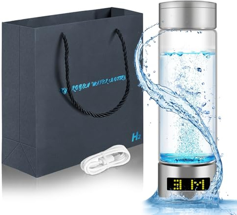 Opkozkor Botella de agua de hidrógeno, generador de 6000 PPB, portátil 2025, alcalina y de vidrio, SPE/PEM mejorado, pantalla LED, para viajes, deportes, hogar, oficina