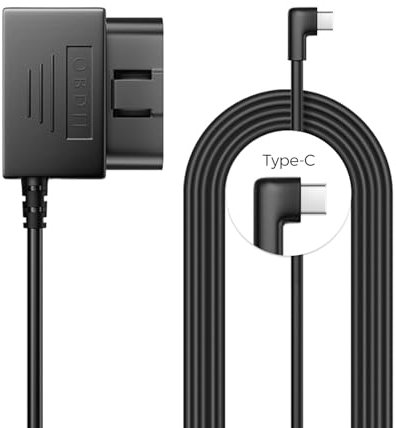 AZDOME Type C OBD Hardwire Kit Power Cable Dash Cam, Support Parking Mode, 11FT 12V-24V to 5V for Car Camera with Type C Port, Low Voltage Protection