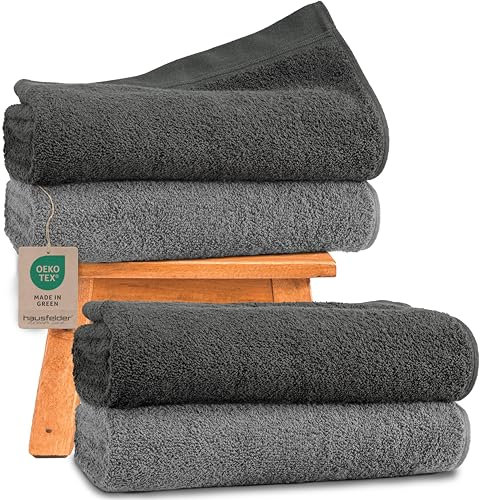 Duschtücher Farbmix 4er Set, 70x140 cm, 500g/m² - 100% Baumwolle Duschhandtuch Handtücher Set, Ökotex Zertifiziert, Farbe: Anthrazit/Grau
