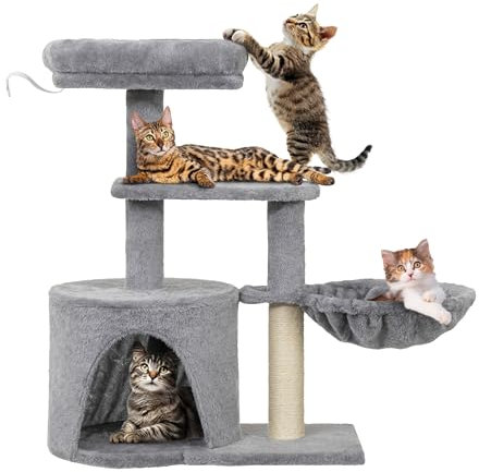 Schwarzer Kratzbaum XL, großer Katzenbaum mit Haus für Katze, Stabiler Katzenkratzbaum, Katzenkäfig, XXL: 69x52 cm, Grau