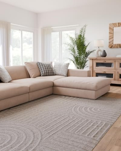 Interiyou Teppich Wohnzimmer Lecce - 160x230 cm Hellgrau - Für Schlafzimmer, Esszimmer, Kinderzimmer - Kurzflorteppich skandinavisches Boho Muster - Hoch-Tief Effekt - Flach mit Geometrischem Muster