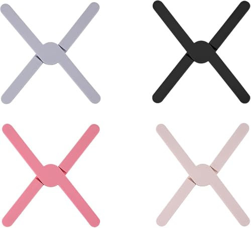 4 PCS Folding Silicone Trivet, Non Slip Heat Resistant Pot Holder Pads Placemats for Hot Pans Heat Proof Foldable Mat Kitchen Pot Stand (4 Colors)