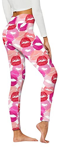 Generisch Hose Oben Eng Unten Weit Damen Jeans Damen Damen-Yoga-Leggings, süße Bedruckte, lässige, Bequeme Leggings zum Valentinstag Weite Stoffhose Damen Elegant Schwarze Hose (Q, M)