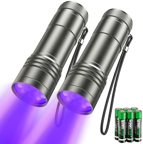 kizplays UV Taschenlampe 2 Stück Mini UV Schwarzlicht Taschenlampe mit 12 LEDs, Ultraviolettes Licht mit 395nm für Geocaching, Heimtierurindetektoren, Haustiere Urin-Detektor usw. (Grau)