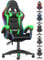 bigzzia Gaming Chair with RGB Computer Chair with Light Reclining PU Leather Video Game Chair with Headrest Adjustable Lumbar Support- Green
