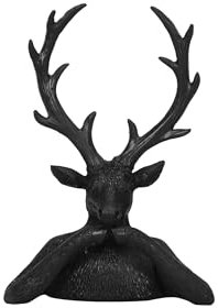 finehomegarden Hirschkopf Rentier 13x6cm H18cm Skulptur Polyresin schwarz Weihnachten