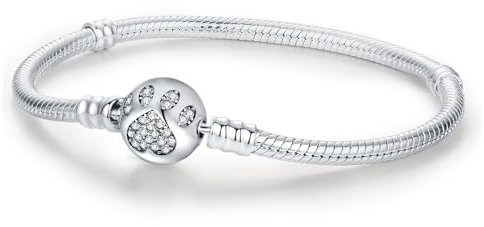KEQ Charm-Armband aus 925er-Sterlingsilber, für Pandora-Charms, Schlangenkettenarmband, passend für jeden Charm, Geschenk für Frauen (Dog Paw, 17 cm)