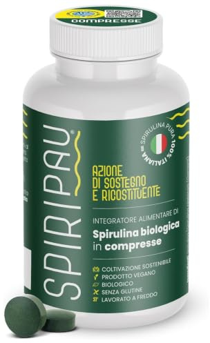 SPIRIPAU Spirulina Bio Compresse - 100 Compresse | Lavorato a freddo, Fonte di antiossidanti naturali e senza OGM